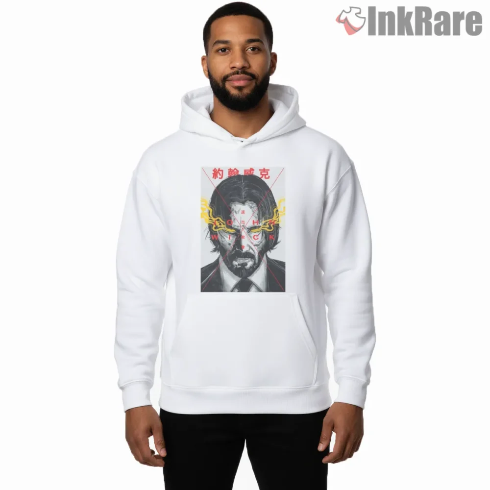 John Wick Crosshair Kanji Portrait Shirt on white hoodie for men graphic tee