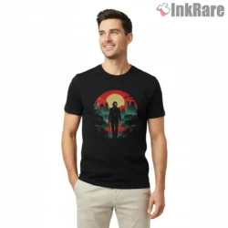 John Wick Dog Lover City Skyline Sunset Shirt on black short sleeve shirt for men graphic tee