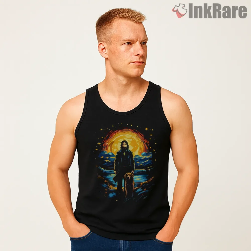 John Wick Dog Lover Mystical Sunset Shirt on black tank top for men graphic tee