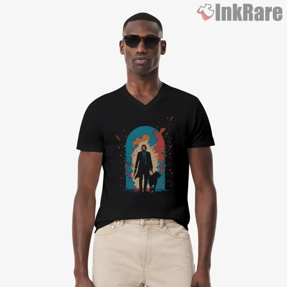John Wick Dont Touch My Dog Archway Shirt on black v-neck shirt for men graphic tee