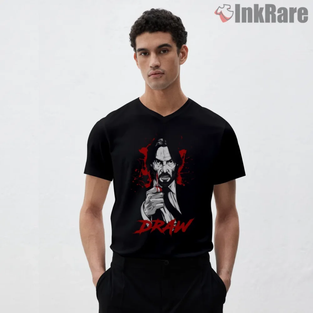 John Wick Draw The Line Pencil Shirt on black v-neck shirt for men graphic tee