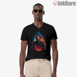 John Wick Electric Aura Portrait Shirt on black v-neck shirt for men graphic tee