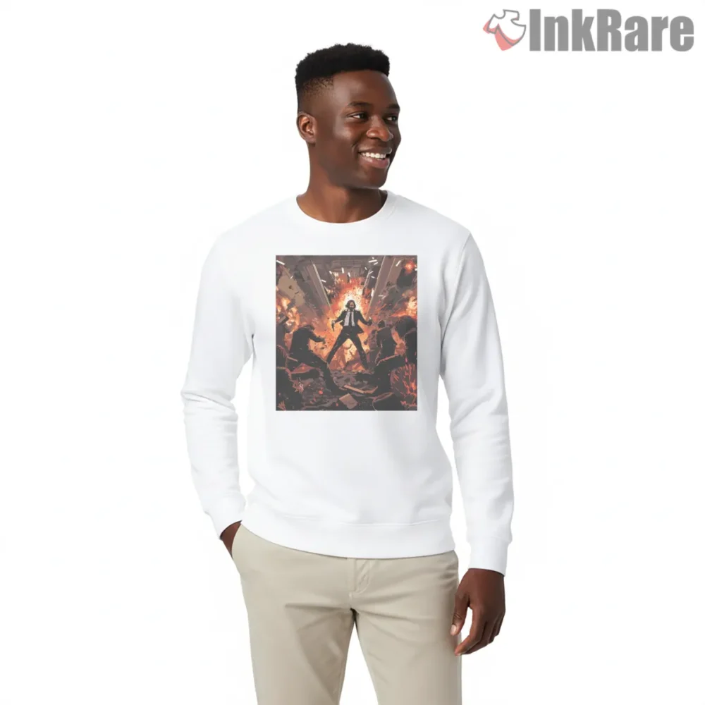 John Wick Firefight Chaos Scene Shirt on graphic shirt for men graphic tee