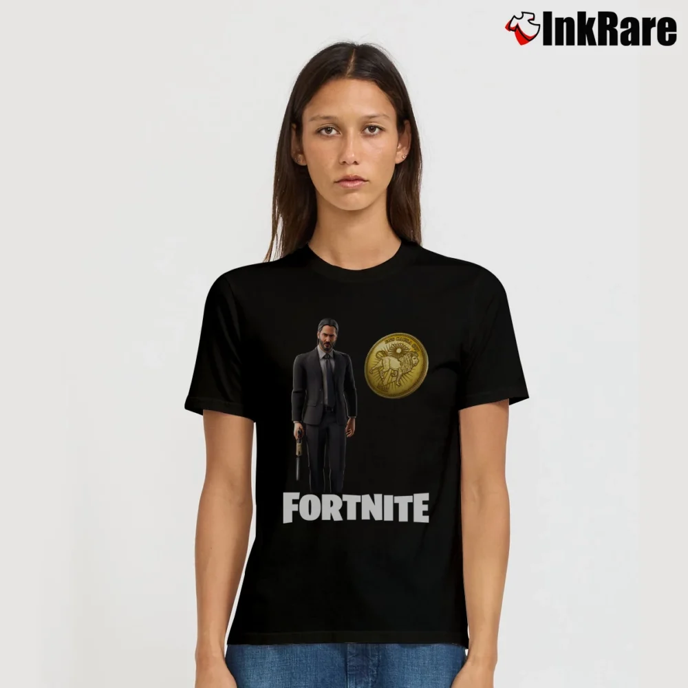 Women’s John Wick Fortnite Bounty Coin Signature T-Shirt in black | Soft, Flattering Fit
