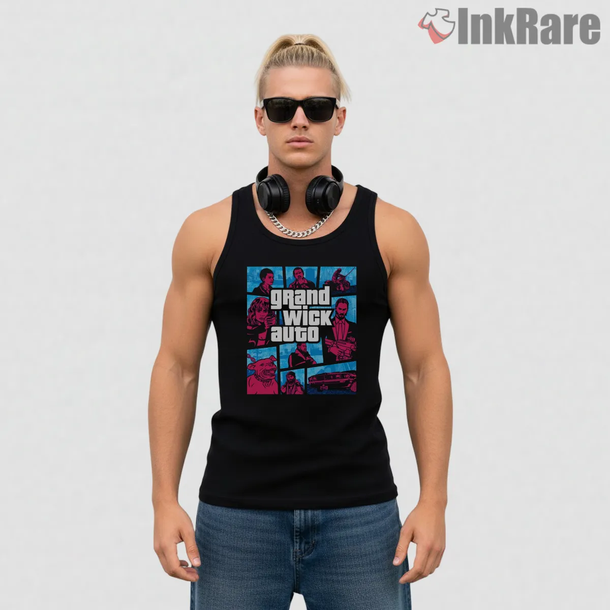 John Wick Grand Wick Auto Movie Gta Mashup Shirt on black tank top for men graphic tee