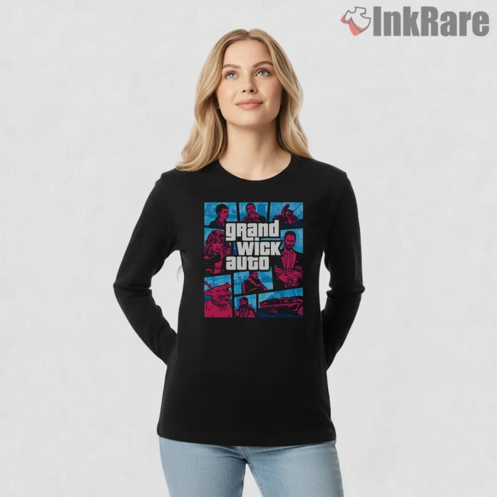 John Wick Grand Wick Auto Movie Gta Mashup Shirt on black long sleeve shirt for women graphic tee