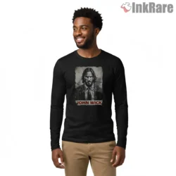 John Wick Grunge Monochrome Portrait Shirt on black long sleeve shirt for men graphic tee