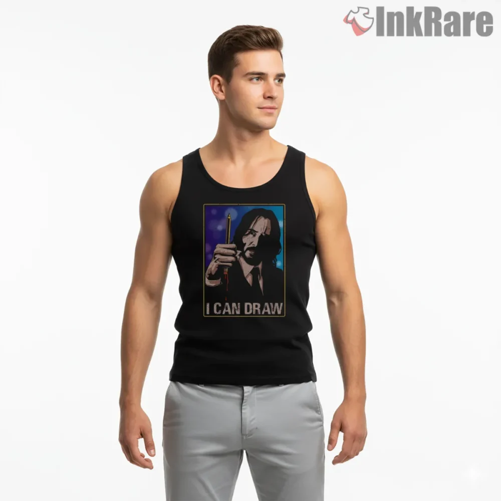 John Wick I Can Draw Pencil Legend Shirt on black tank top for men graphic tee