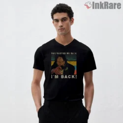 John Wick Im Back Retro Poster Shirt on black v-neck shirt for men graphic tee