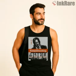 John Wick Keep Shooting Comic Panel Shirt on black tank top for men graphic tee