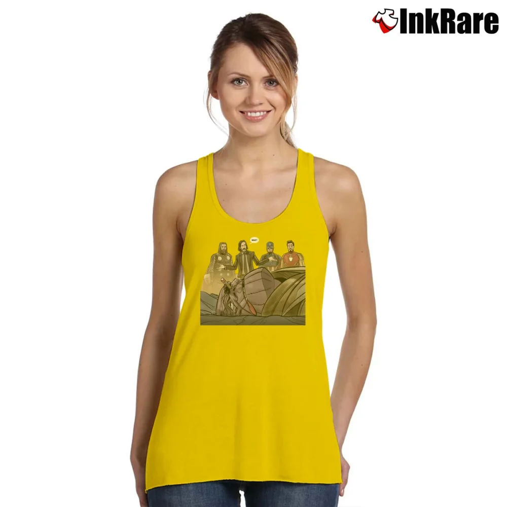 Women’s John Wick Kill Thanos Avengers Endgame Marvel Superheroes Tank Top in yellow | Lightweight, Movement-Friendly