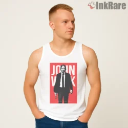 John Wick Minimal Red Title Shirt on white tank top for men graphic tee