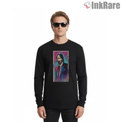 John Wick Neon Comic Portrait Shirt on black long sleeve shirt for men graphic tee