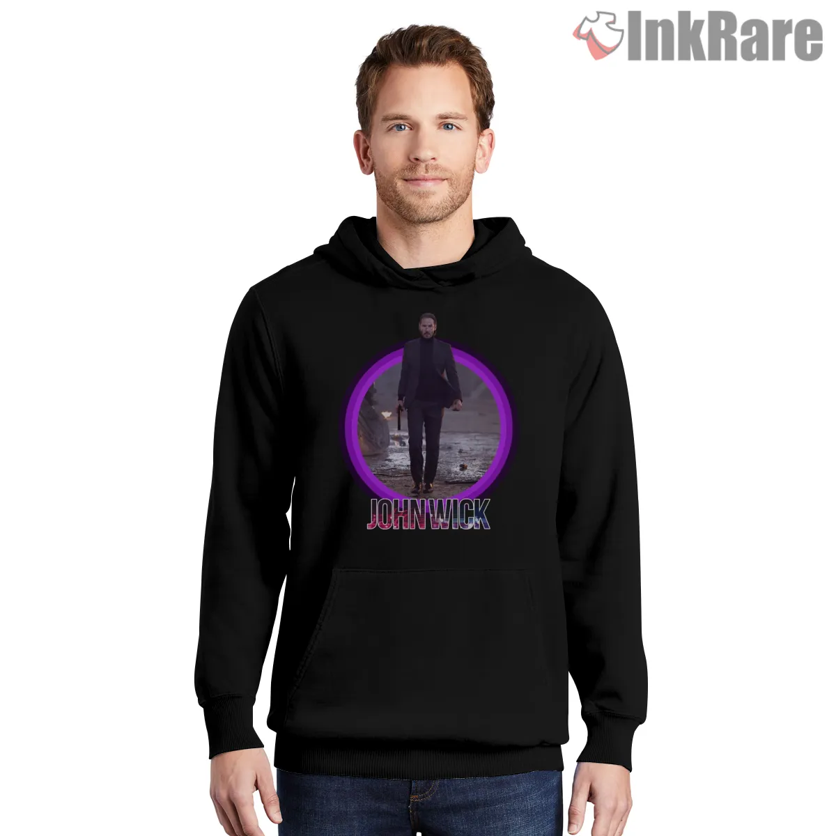 John Wick Neon Portal Rain Walk Shirt on black hoodie for men graphic tee