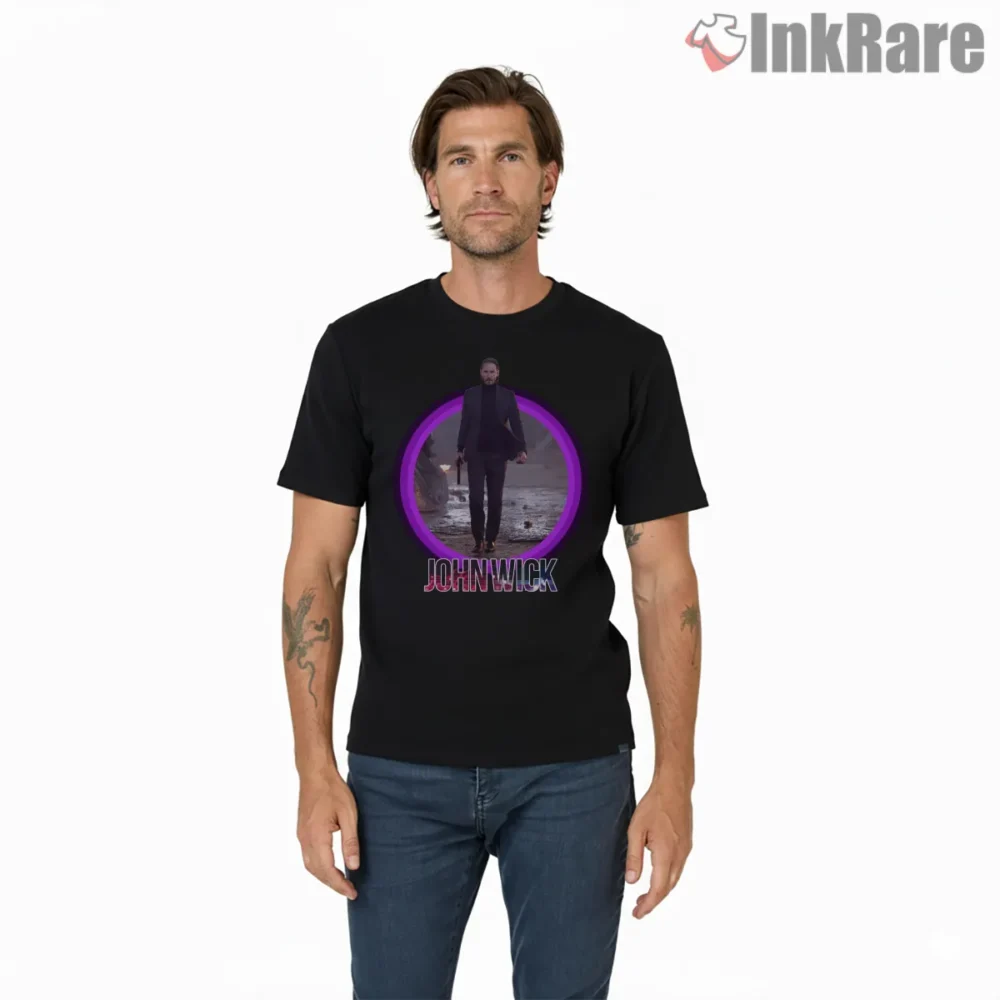 John Wick Neon Portal Rain Walk Shirt on black short sleeve shirt for men graphic tee