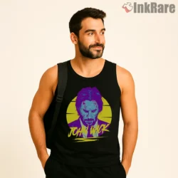 John Wick Neon Sunrise Portrait Shirt on black tank top for men graphic tee