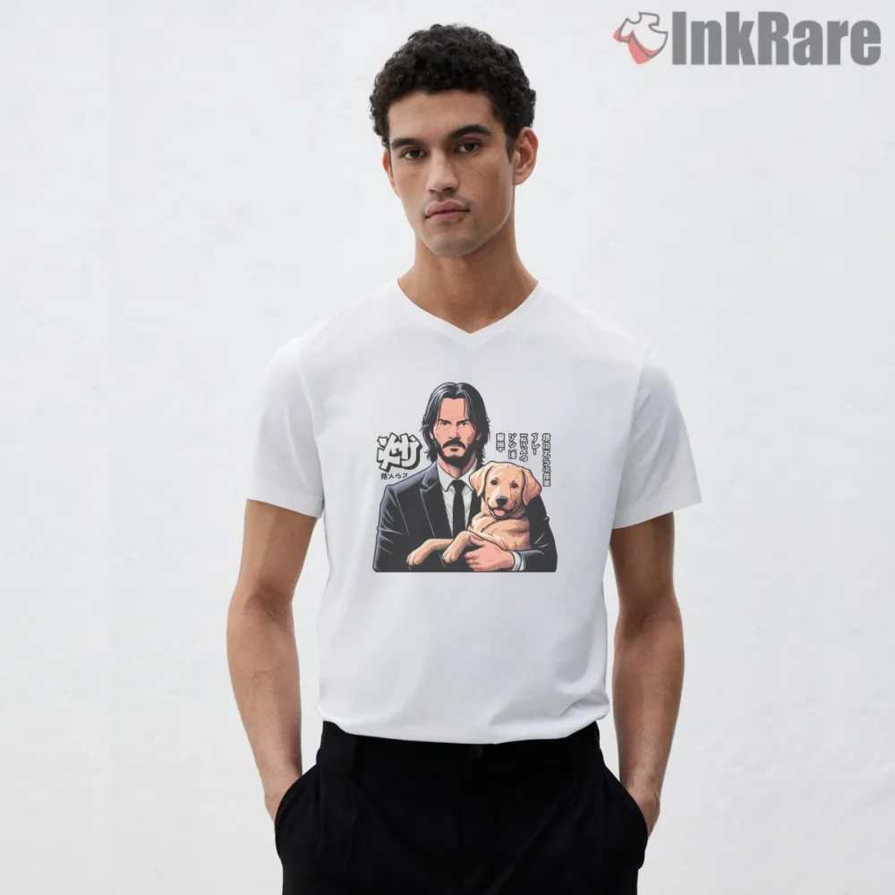 John Wick Puppy Guardian Anime Style Shirt on white v-neck shirt for men graphic tee
