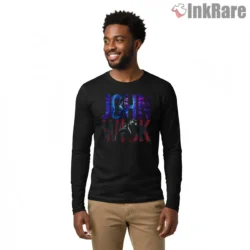 John Wick Rainbow Letter Collage Shirt on black long sleeve shirt for men graphic tee