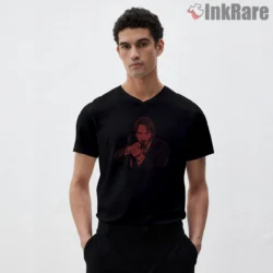 John Wick Red Gunpoint Portrait Shirt on black v-neck shirt for men graphic tee