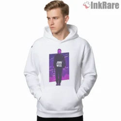John Wick Retro Eighties Poster Shirt on white hoodie for men graphic tee
