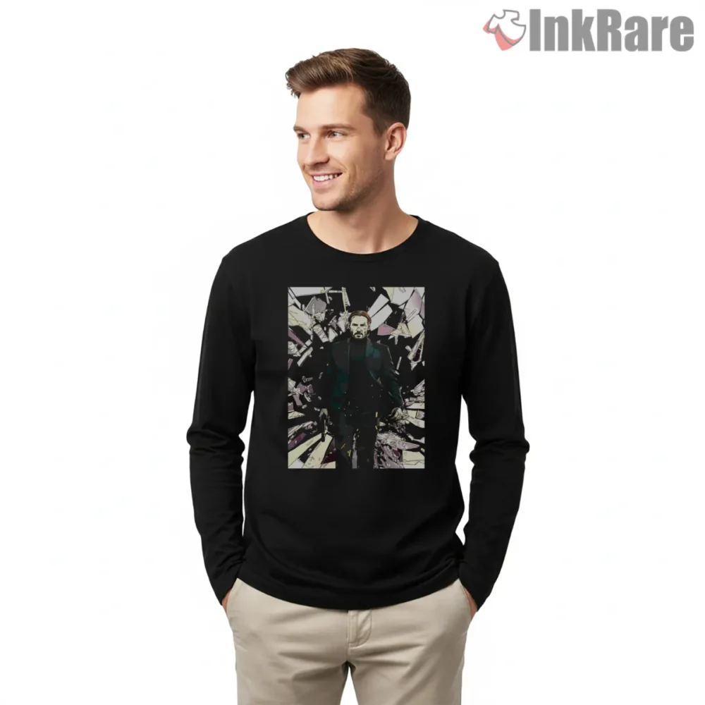 John Wick Shattered Glass Entrance Shirt on black long sleeve shirt for men graphic tee