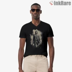 John Wick Splatter Monochrome Walk Shirt on black v-neck shirt for men graphic tee