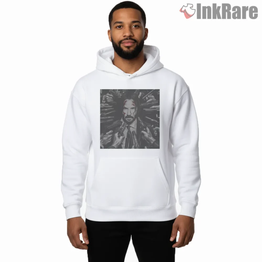 John Wick Surrounded By Firepower Shirt on white hoodie for men graphic tee