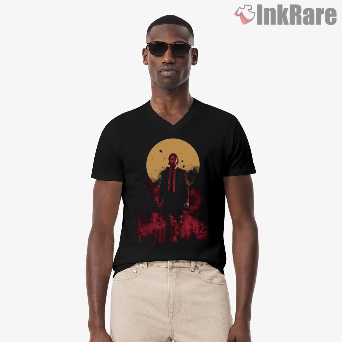 John Wick The Boogeyman Under The Sun V Neck Black John Wick The Boogeyman Under The Sun Shirt on black v-neck shirt for men graphic tee