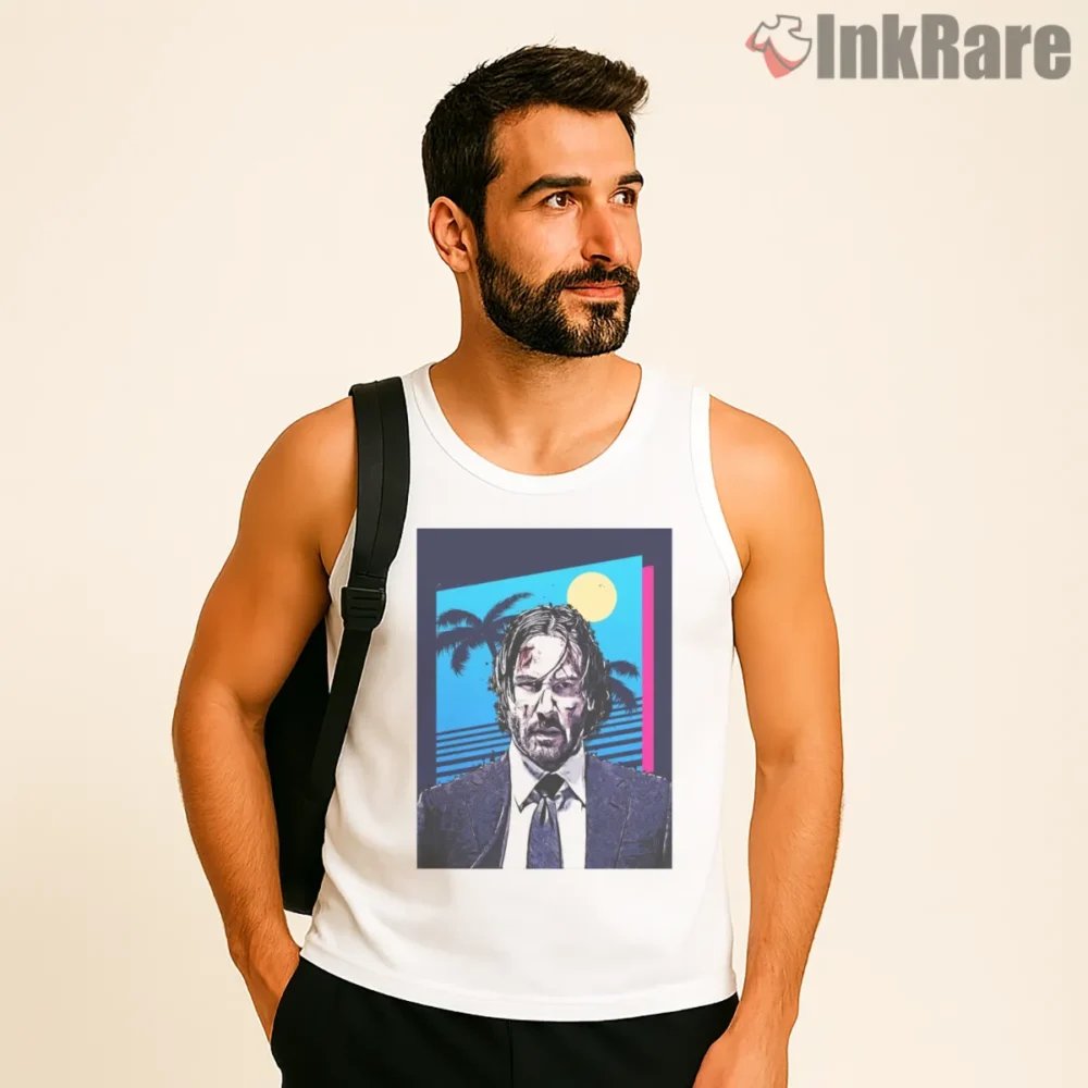 John Wick Tropical Retro Neon Shirt on white tank top for men graphic tee