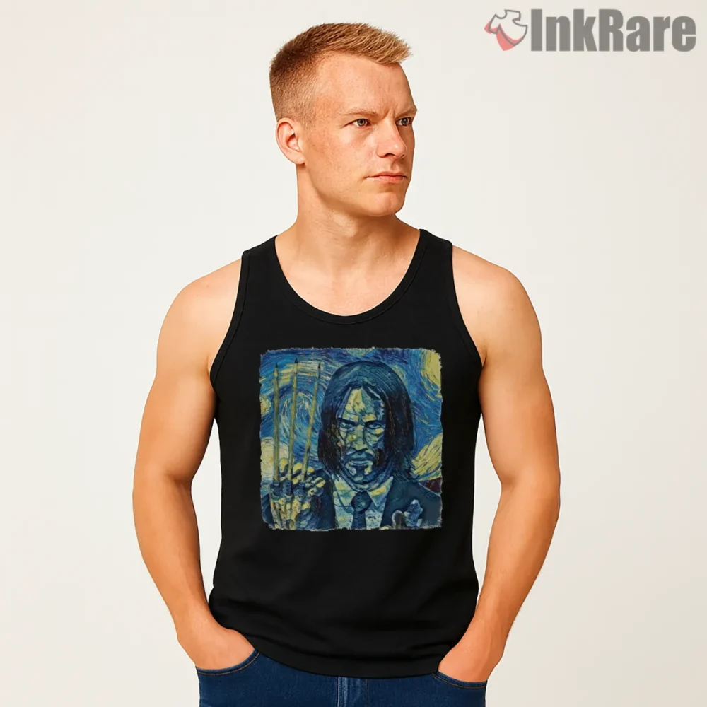John Wick Van Gogh Brush Stroke Art Shirt on black tank top for men graphic tee