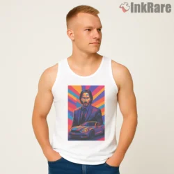 John Wick Vibrant Pop Art Car Shirt on white tank top for men graphic tee