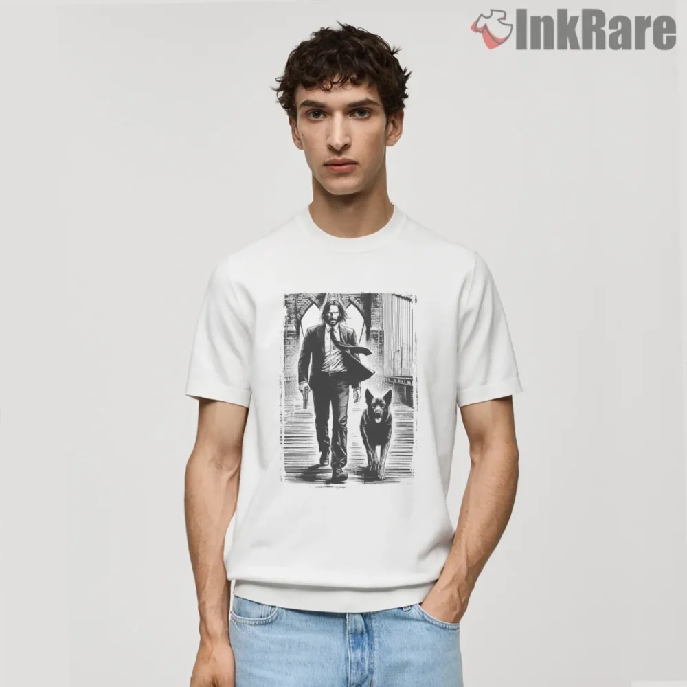 John Wick Vintage Bridge Walk Shirt on white short sleeve shirt for men graphic tee