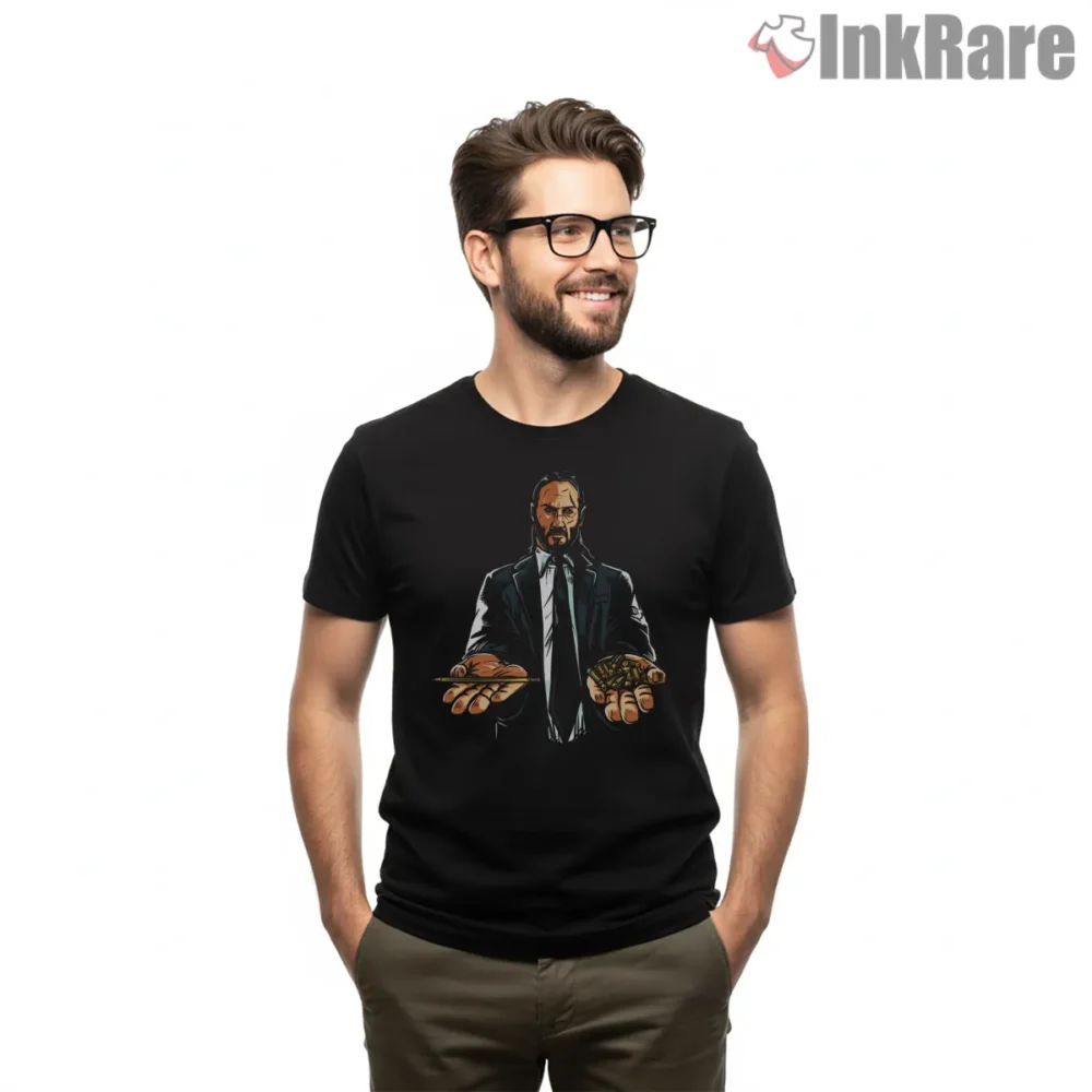 John Wick Your Choice Pencil Or Bullets Shirt on black short sleeve shirt for men graphic tee