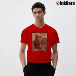 Men’s Johnny Cash Vintage Style V-Neck Tee in red | Sharp, Breathable, Everyday Staple