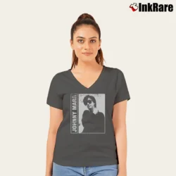 Women’s Johnny Marr 80s 90s Vintage V-Neck Tee in charcoal | Chic Neckline, Soft Texture