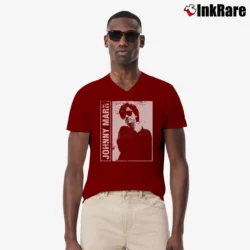 Men’s Johnny Marr 80s 90s Vintage V-Neck Tee in maroon | Sharp, Breathable, Everyday Staple