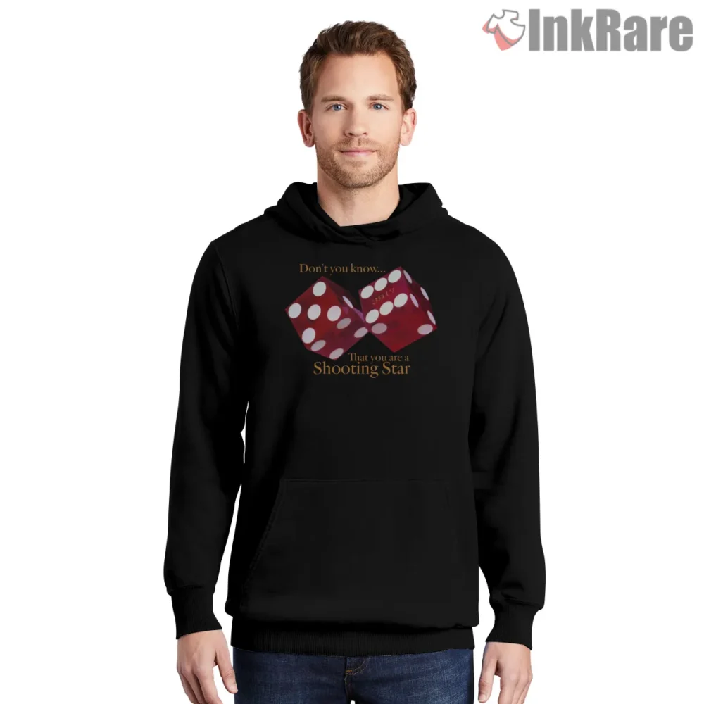 Johnny Shooting Star Dice Tribute Shirt on black hoodie for men graphic tee