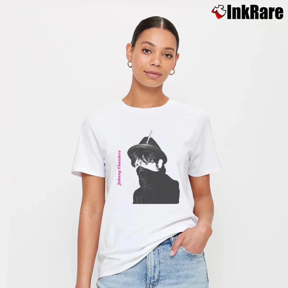 Women’s Johnny Thunders Rock N Roll L.A.M.F. Signature T-Shirt in white | Soft, Flattering Fit
