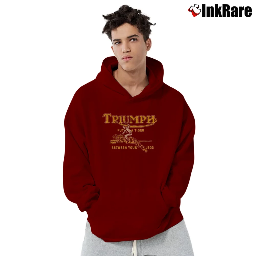 Men’s Johnson Motors Triumph Tiger Graphic Pullover Hoodie in maroon | Cozy, Durable, Modern Fit