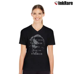 Women’s Joker I Believe Whatever Doesn't Kill Makes You Stranger V-Neck Tee in black | Chic Neckline, Soft Texture