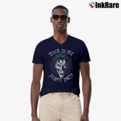 Men’s Joker This Is My Happy Face V-Neck Tee in navy | Sharp, Breathable, Everyday Staple