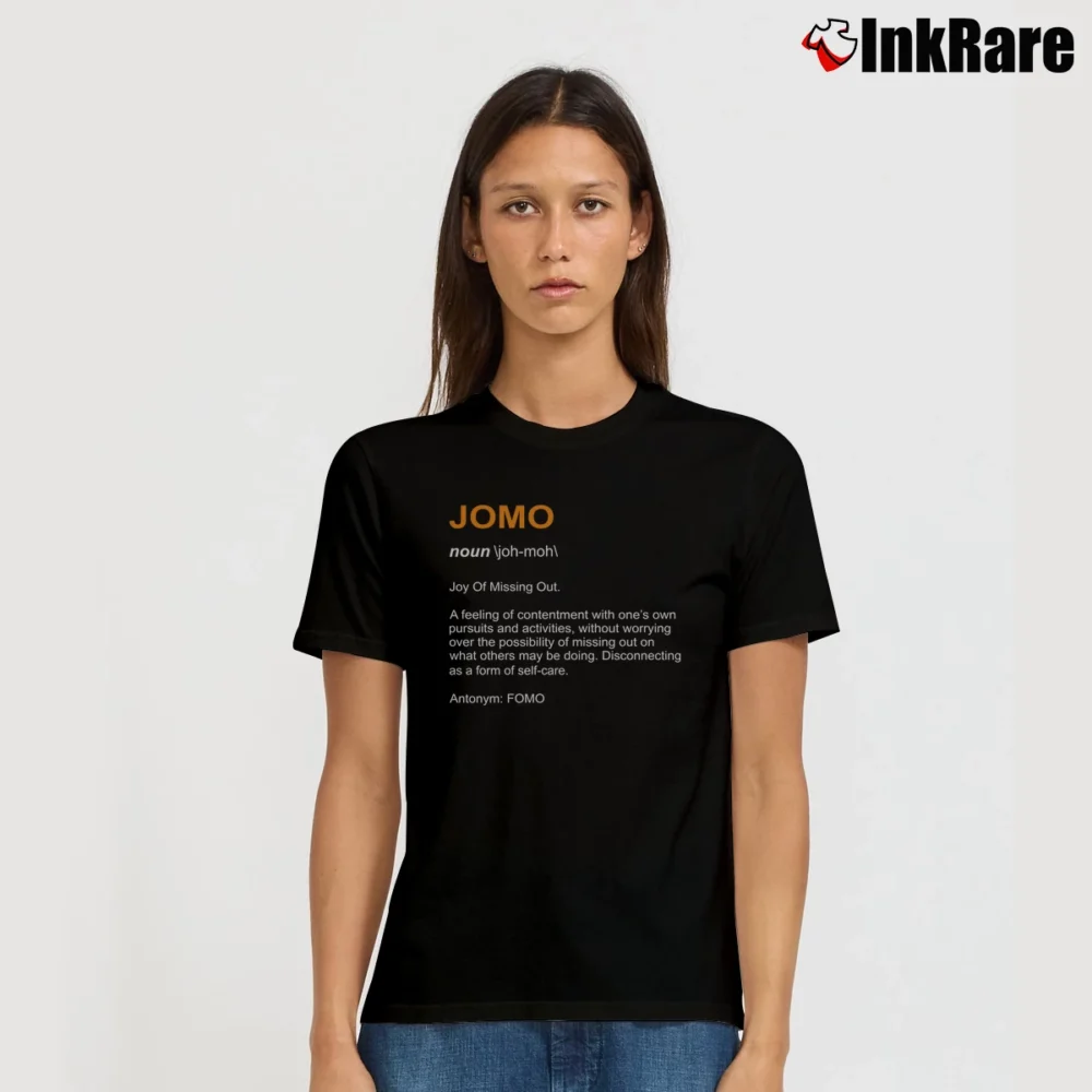 Women’s Jomo Joy Of Missing Out Humor Urban Signature T-Shirt in black | Soft, Flattering Fit