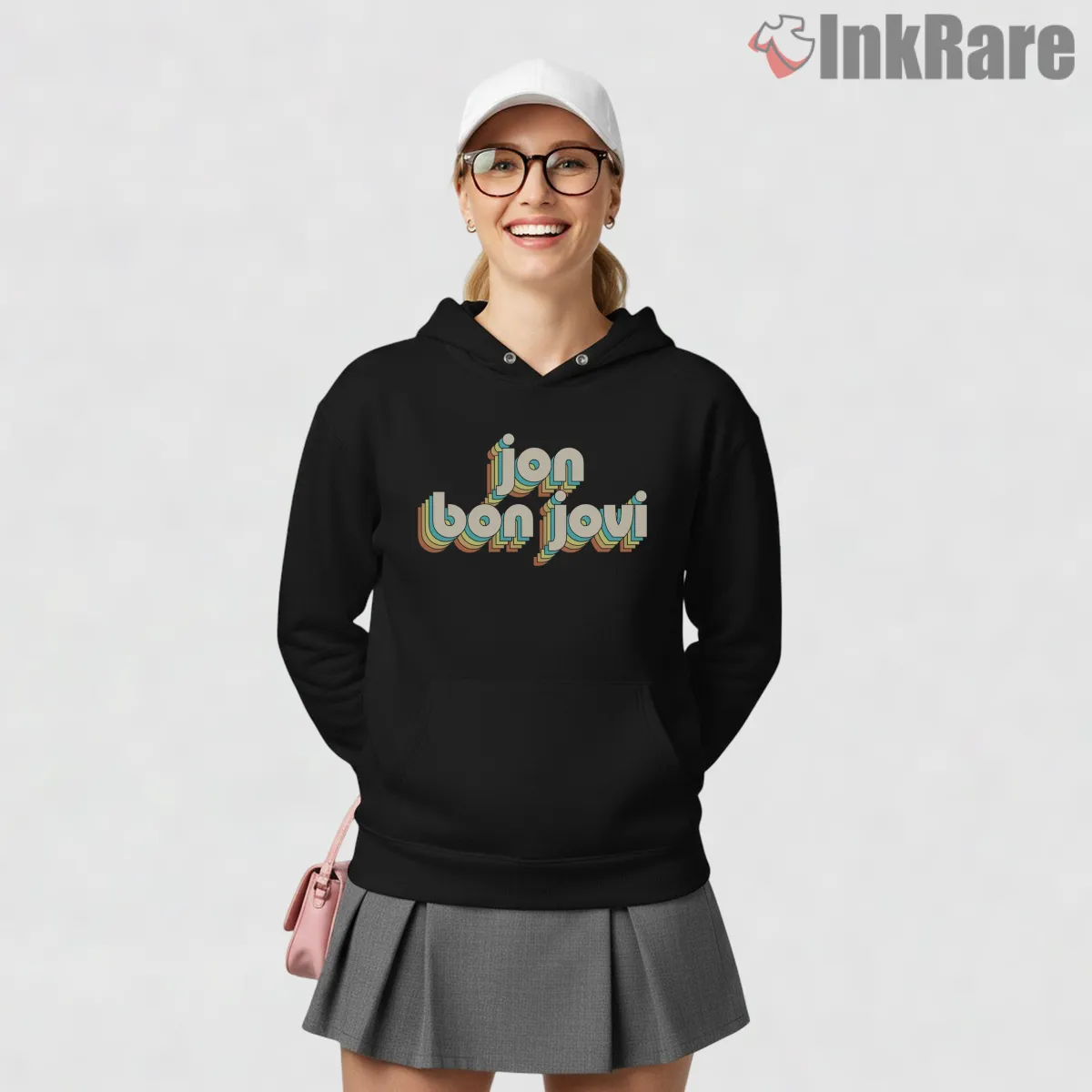 Jon Bon Jovi Retro Gradient Typography Vintage Color Shirt on black hoodie for women graphic tee