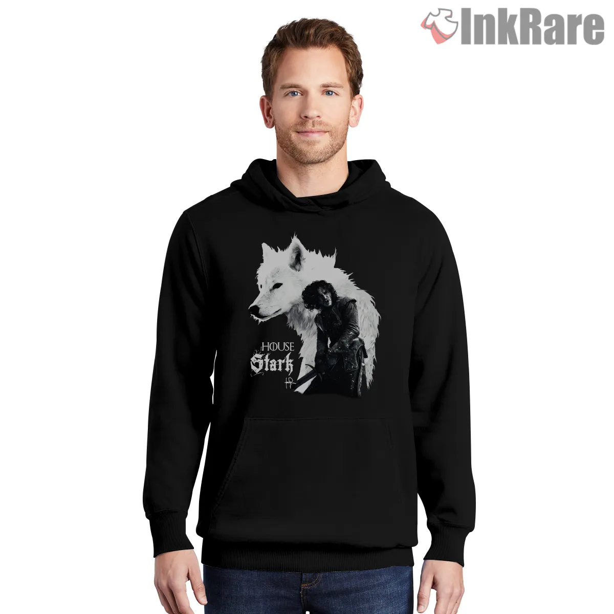 Jon Snow And Ghost Stark Loyalty Portrait Hoodie Black Jon Snow And Ghost Stark Loyalty Portrait Shirt on black hoodie for men graphic tee