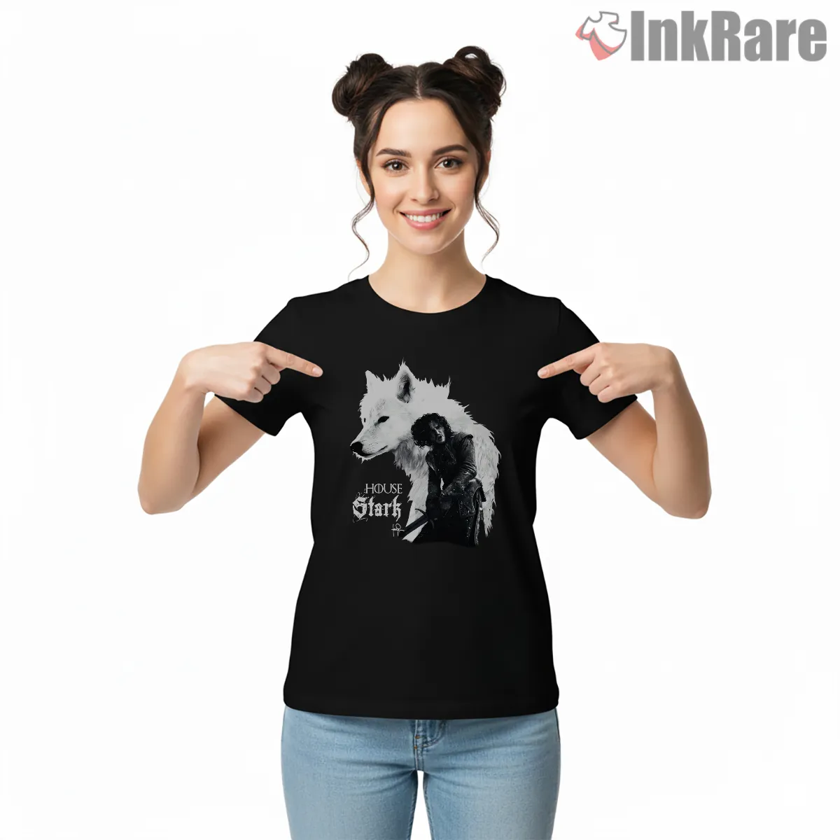 Jon Snow And Ghost Stark Loyalty Portrait Short Sleeve Black Jon Snow And Ghost Stark Loyalty Portrait Shirt on black short sleeve shirt for women graphic tee