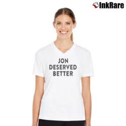 Women’s Jon Snow Deserved Better Game Of Thrones Mother Of Dragons V-Neck Tee in white | Chic Neckline, Soft Texture