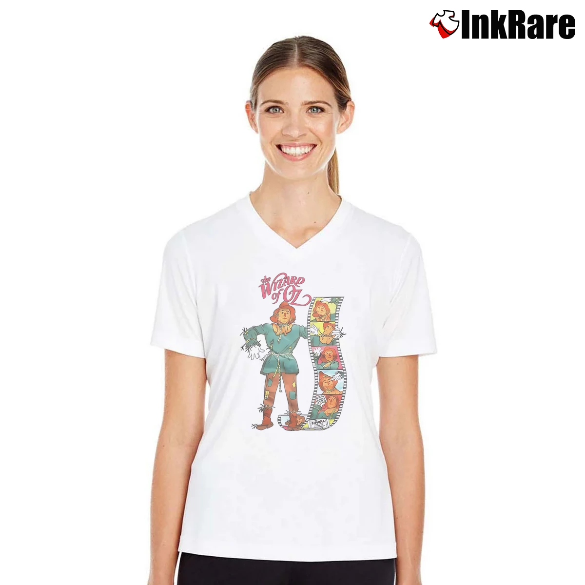 Women’s Jonathan Bailey Wizard Of Oz Scarecrow V-Neck Tee in white | Chic Neckline, Soft Texture