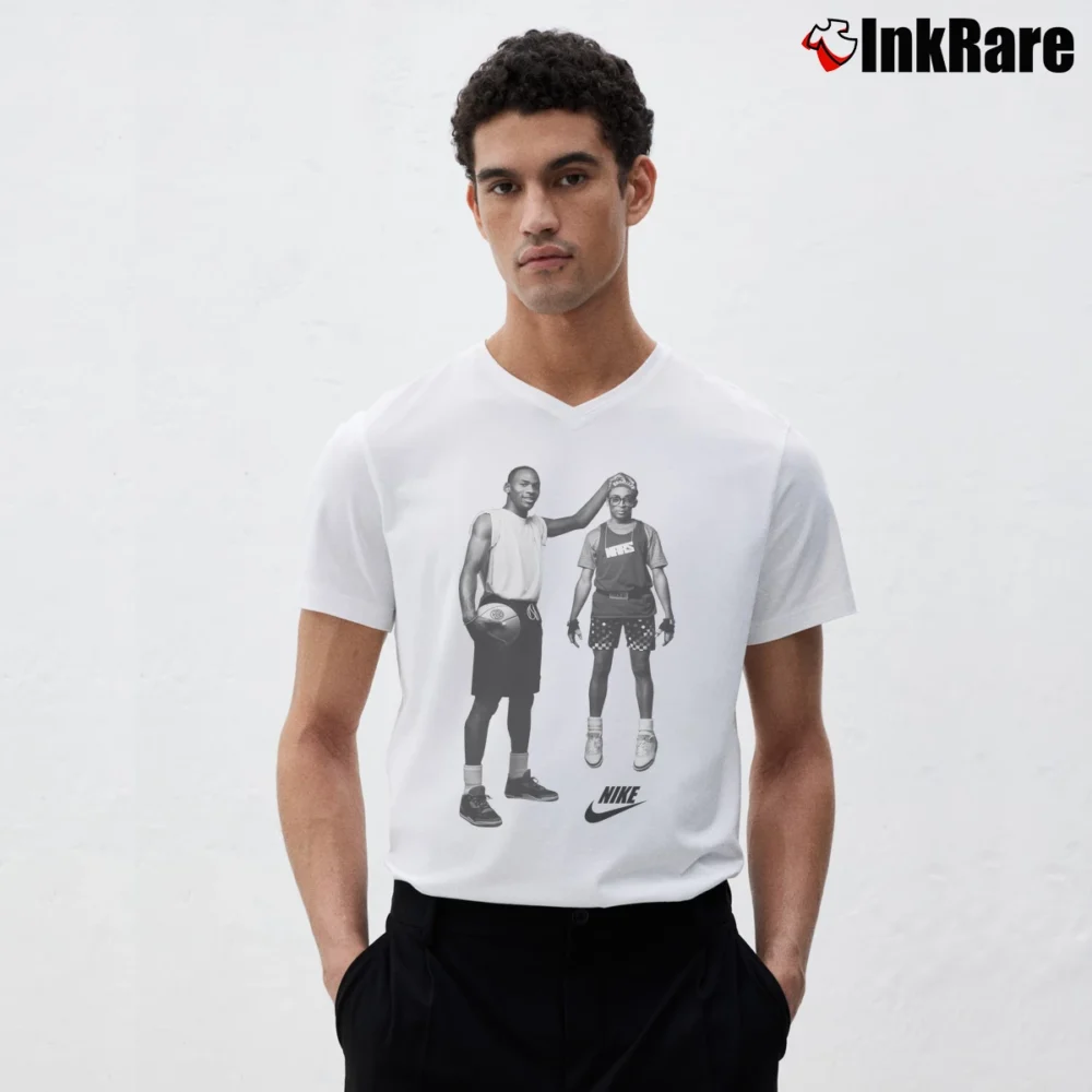 Men’s Jordan And Mars Blackmon 90s Promo V-Neck Tee in white | Sharp, Breathable, Everyday Staple