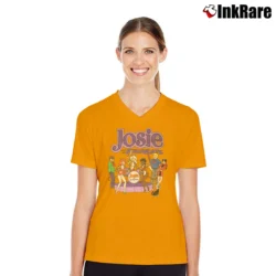 Women’s Josie And The Pussycats Graphic V-Neck Tee in orange | Chic Neckline, Soft Texture