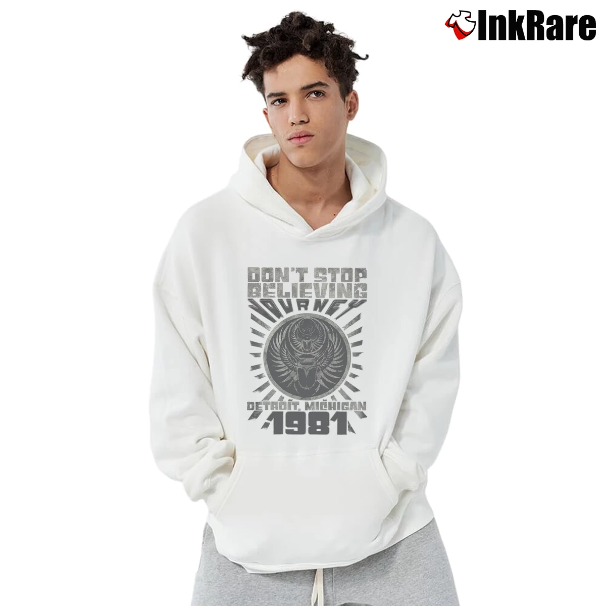 Men’s Journey Don't Stop Believin Detroit Album Pullover Hoodie in white | Cozy, Durable, Modern Fit